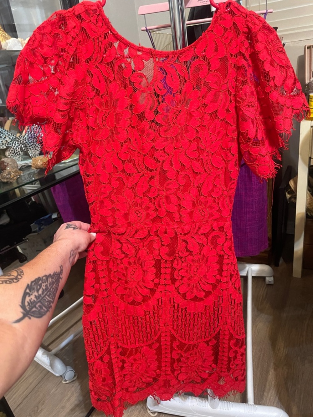 Lulu's Red Floral Lace Mini Dress